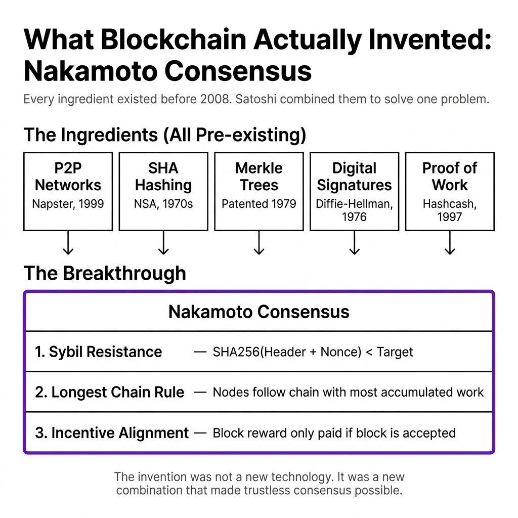 Nakamoto Consensus — combining Proof of Work with the longest chain rule
