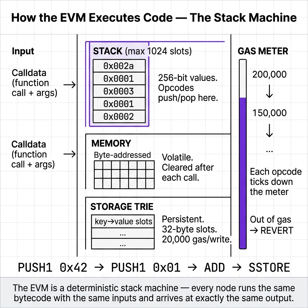 How the EVM Executes Code — The Stack Machine
