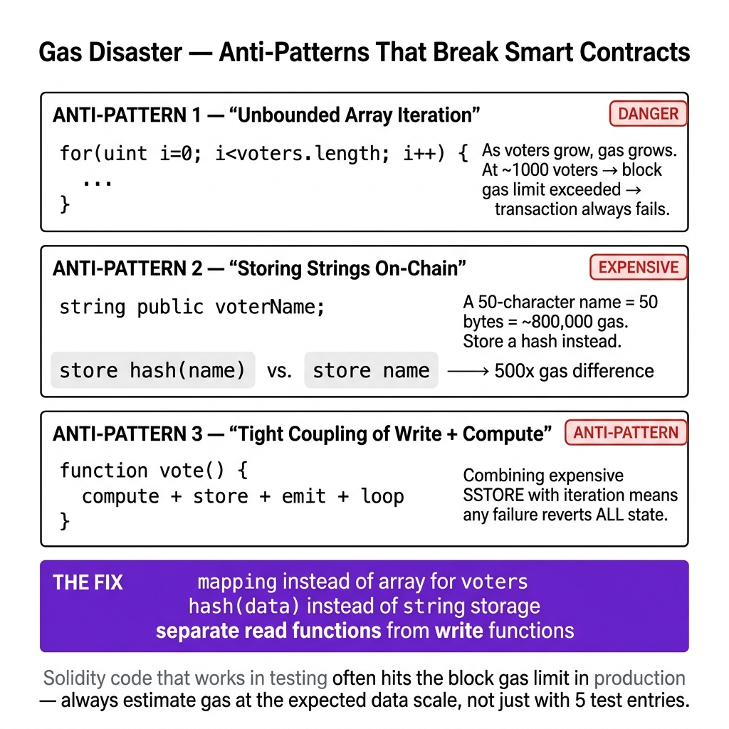 Gas Disaster — Anti-Patterns That Break Smart Contracts
