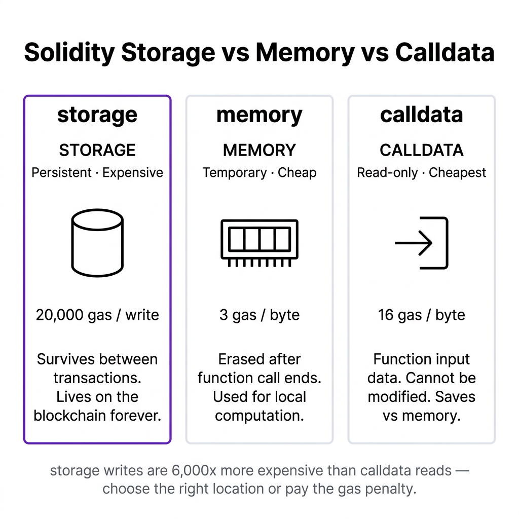 Solidity Storage vs Memory vs Calldata